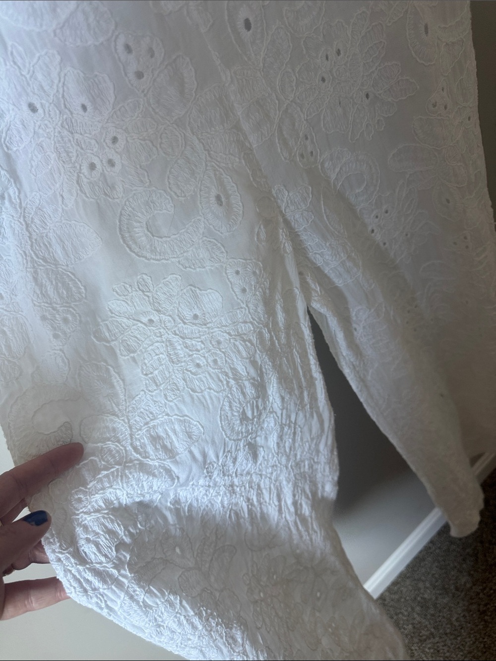 Zara White Eyelet V-Neck Maxi jumpsuit size XS cotton with floral embroidered - Picture 4 of 9